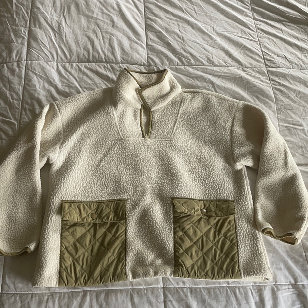 Madewell Cream Fleece Quilted Pocket Popover Jacket Small S. Excellent c…